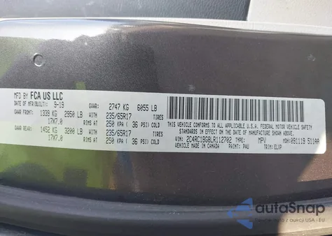 2020 Chrysler Pacifica Touring L z USA, uszkodzony, nr VIN 2C4RC1BG8LR112702